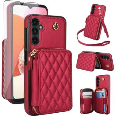 Imagem de Capa de celular para Samsung Galaxy A14/M14 5G carteira celular com protetor de tela de vidro temperado alça transversal suporte RFID bloqueio RFID compartimento para cartão de crédito A 14 4G 14A 14M