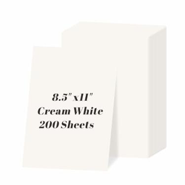Imagem de 200 folhas de cartolina creme 21,6 cm x 28 cm, 29,5 kg/180 g/m², papel de impressora off-white para cartões DIY, convites, impressão de escritório, certificados, menus (pacote a granel)