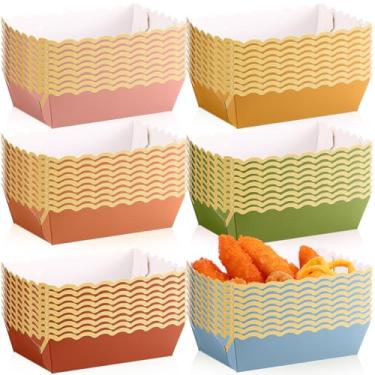 Imagem de Blushtier 60 bandejas de papel de flores silvestres brilhantes para barco, suprimentos de festa, Kraft, descartáveis, pratos de nacho, com suporte de borda dourada para lanches, batatas fritas