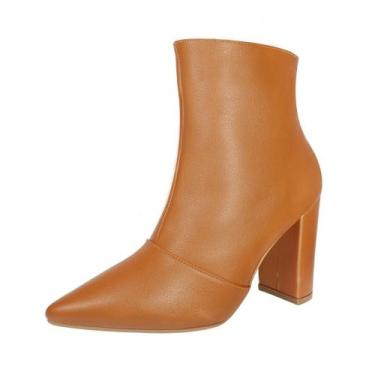 Imagem de Bota Salto Alto Grosso Cano Curto Bico Fino Luiza Sobreira Caramelo Mo