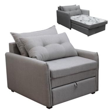 Imagem de Sofá Cama Retrátil Solteiro Linho Estofado com Almofada Montreal (Cinza)