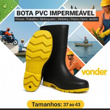 Imagem de Bota Impermeável Vonder Preta Amarela PVC Cano Médio Profissional Trab