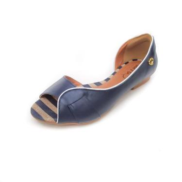 Imagem de Sandália Rasteira em Couro Lily Azul Marinho - Amo Calçados, 38