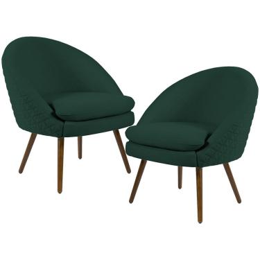Imagem de Kit 02 Poltronas Decorativas Fixa Pés Palito Rafa D02 Tressê Linho Verde Musgo C-117 - Lyam Decor