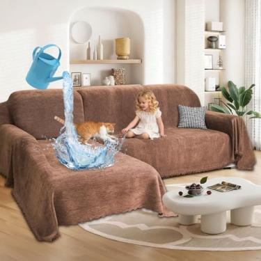 Imagem de ROFASVCO 1OO% capas de sofá secionais à prova d'água para cães, chenille, em forma de L, conjunto de 2 capas seccionais com borla, protetor de móveis para animais de estimação macio lavável (2GG