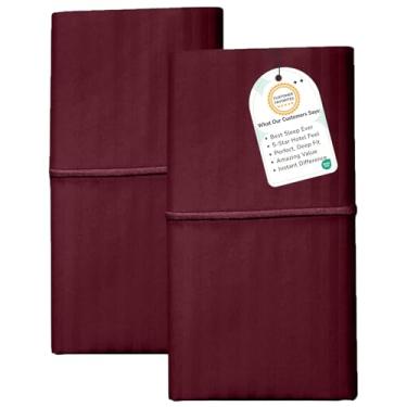 Imagem de Conjunto de fronhas de 2 peças Feather & Stitch, tamanho king size, bordô, 100% algodão, listras damasco, 500 fios, 500 x 100 cm, capas de travesseiro de cetim de luxo ultra macias