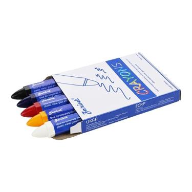 Imagem de ZERINT Giz de cera industrial de 5 cores – giz de cera resistente a arranhões de alta visibilidade para pneus, metal, madeira, vidro e plástico (pacote com 5, 100 mm)