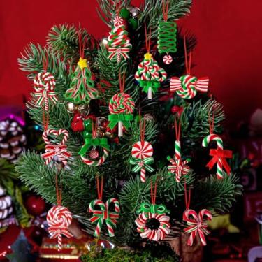 Imagem de TOTIEJFJ 32 peças de enfeites de bengala de doces de Natal, decoração de madeira para pendurar em madeira, decoração de árvore de Natal, inverno, artesanato, decoração interna e externa
