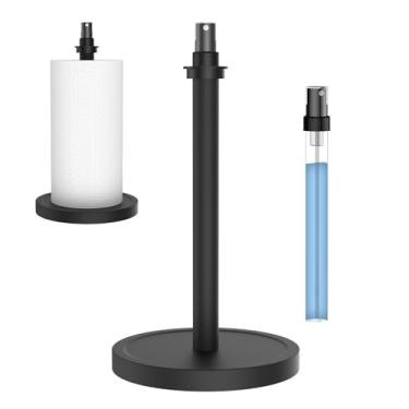 Imagem de yinjupu Suporte de toalha de papel com frasco de spray - uma mão fácil de rasgar suporte de toalha de papel de bancada de aço inoxidável, braço de tensão ajustável, base de contrapeso antiderrapante, adequado para cozinha e banheiro.