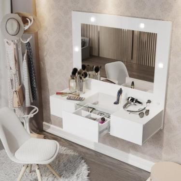 Imagem de Penteadeira Suspensa Camarim Sofia com Espelho e Led 3 Gavetas - Cores