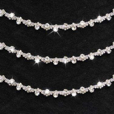 Imagem de Quorineo Corrente de acabamento de strass de cristal de 3 metros para costura e artesanato - aplique de strass brilhante, enfeite de joias DIY, decoração de vestido (10 mm de largura, prata)