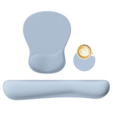 Imagem de RICHEN Suporte de descanso de pulso para mouse pad e conjunto de teclado com porta-copos, espuma viscoelástica curva côncava, base antiderrapante, alívio da dor, confortável e fácil digitação para