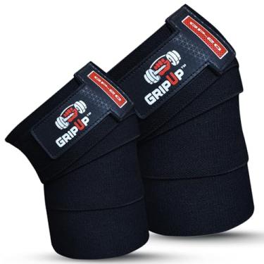 Imagem de GripUp Joelheiras de 198 cm para halterofilismo (par) – Alças de suporte para agachamentos, levantamento de peso e treinamento de academia, tamanho único GP20 (preto)