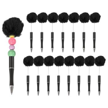 Imagem de PATIKIL Canetas esferográficas Pompom, canetas esferográficas fofas de plástico pompom com contas para bricolagem de presente, material de escritório, 16 peças (preto)