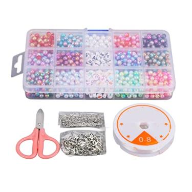 Imagem de Conjunto de contas de pérolas artificiais DIY 1200 PCS 15 grades de cores brilhantes Kit de fabricação de joias para colar pulseira Acessórios Material ABS Cabo elástico Caixa de