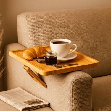 Imagem de Suporte Braço Sofá Bambu Dobrável Mesa Bandeja 33cm Prático - KeHome