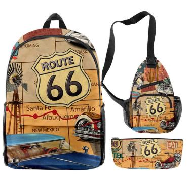 Imagem de Conjunto de mochilas Route 66 Satchel 3D Kids Children School 3 unidades