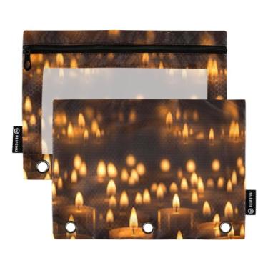 Imagem de Wassud Bolsa de lápis para fichário de 3 anéis, bolsa de lápis transparente com zíper suave, candelabro, fichário, estojo para fichário, pacote com 2