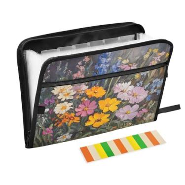 Imagem de CEBUGI Pasta expansível de 13 bolsos, impermeável, sanfonada, organizador de arquivos com etiquetas tamanho A4, organizador de documentos de papel para escola, material de escritório, flores