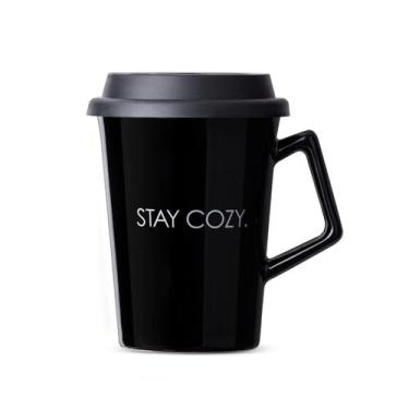 Imagem de Caneca de Cerâmica com Tampa Stay Cozy Moncloa Preta 300ml