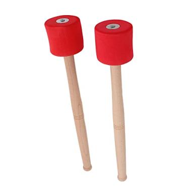 Imagem de Cryfokt Malho Durável do Tambor Baixo da Espuma de 2 Pces para Tambores de Marcha & Tambores Baixos, Varas de Percussão do Deslizamento Punho Carvalho para Entusiastas da Música (Vermelho)