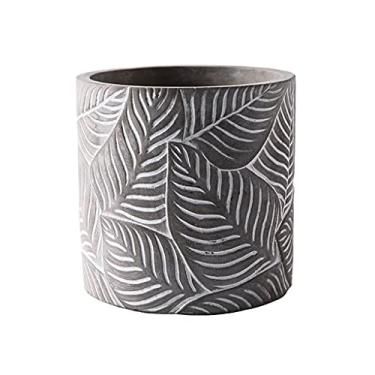 Imagem de Vasos de plantas Cimento Cilíndrico Vaso de Flores Casa Sala de Estar Quarto Jantar Escritório Decoração Vaso de Flores Padrão Folha Vaso de Flores 14 cm (Cor: Latão) (1)