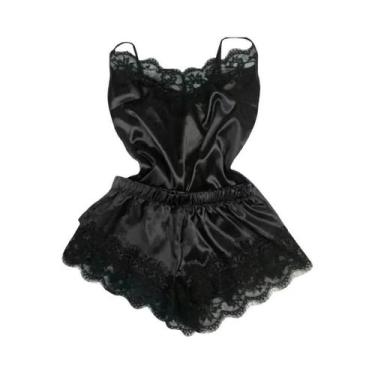 Imagem de Conjunto De Pijama De Seda Com Renda Para Mulheres, Lingerie Sexy, Top