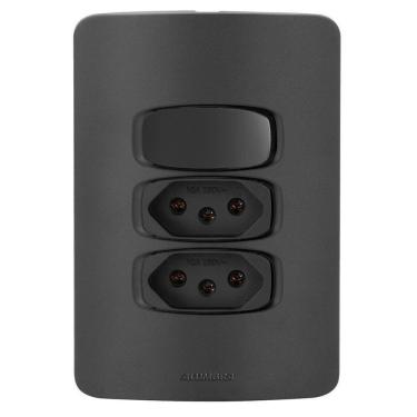 Imagem de Conjunto 1 Simples + 2 Tomadas 10A Alumbra Gracia Black Maxx
