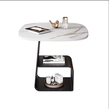 Imagem de x3anggyt5 Mesa de centro quadrada, mesa lateral de dois andares, mesa de sofá para sala de estar, quarto, varanda, escritório e espaços pequenos, mesa de canto pequena com prateleira de armazenamento