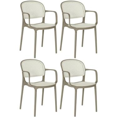 Imagem de Kit 4 Cadeiras de Jantar Roma Prática com Braços para Sala e Cozinha - Branco/cinza Escuro