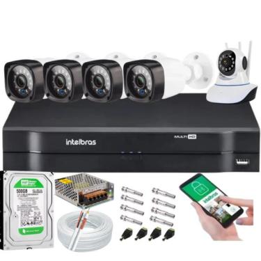 Imagem de Kit Dvr Intelbras 4 Canais H.265 500GB 4 Câmeras Hd 20 Metros+1 Câmeras IP c/Audio