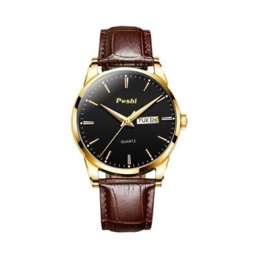 Imagem de Relógio De Pulso Masculino De Luxo Com Pulseira De Couro, À Prova d'Ág