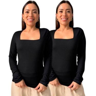 Imagem de Kit 2 Blusas Feminina Decote Quadrado Manga Longa - Maranne, Kit22, M