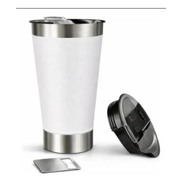 Imagem de Copo Térmico De Cerveja Aço Inox 473 Ml Com Tampa - Genérica, Branco, 