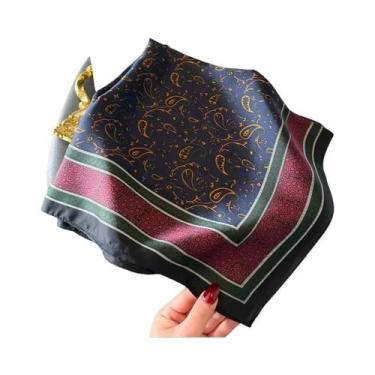 Imagem de Lenço Quadrado De Seda Feminino Com Estampa Fashion, Faixa De Cabelo, 