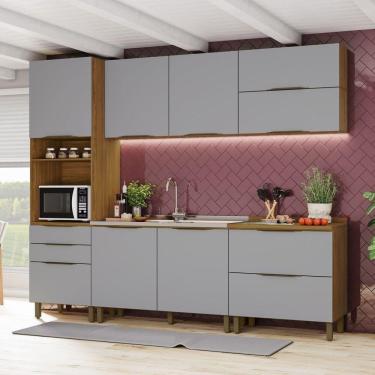 Imagem de Cozinha Compacta 05 Peças Com Duplo Aéreo Naomi Briz Cinza Com Nature