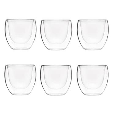 Imagem de Mimo Style Conjunto de 6 Copos Para Café Parede Dupla Sem Alça, Kit Feito de Material Vidro Borossilicato, Capacidade de 80 ml, Resistente. Jogo Possui Resistência Térmica
