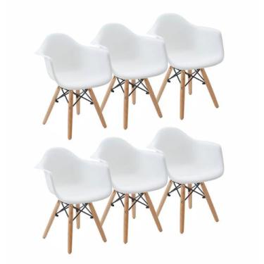 Imagem de Kit 6 Cadeiras Charles Eames Eiffel Design Wood Com Braços - Branca -