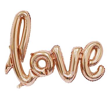 Imagem de (champanhe dourado) - Faixa de balão de amor 110 cm letra caligrafia gigante balão de celebração casamento romântico chá de panela aniversário decoração de festa de noivado