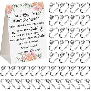 Imagem de Put a Ring on It Bridal Shower Game with 50 Fake Rings, Floral Rustic Greenery Theme Wedding Shower Games Wedding and Engagement Rings Bridal Shower Decorations and Not Say Bride Rules Cards for Guest