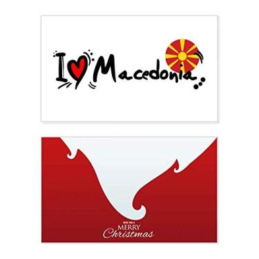 Imagem de I Love Macedônia Bandeira da Palavra Love Heart Ilustration Holiday Merry Christmas Cartões de parabéns Mensagem de Natal