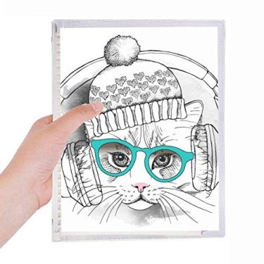 Imagem de Fone de ouvido chapéu de lã branco protetor de gato caderno caderno folha solta diário recarregável artigos de papelaria