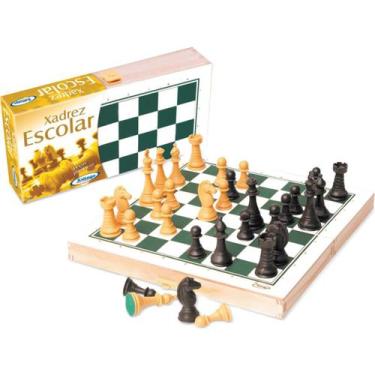 Jogo de xadrez tabuleiro em madeira casas 5x5 pecas rei 10cm