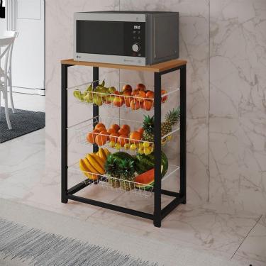 Imagem de Fruteira Com Suporte Para Micro-Ondas Barcelona Aço Preto Cesto Branco Tampo Canela Cor...