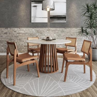 Imagem de Mesa De Jantar Cone Ripado Redonda 120cm Madeira Off White