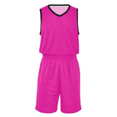 Imagem de CHIFIGNO Camiseta de basquete infantil violeta pálida vermelha para meninos, respirável e confortável, camiseta de futebol infantil 5T-13T, Rosa magenta, GG
