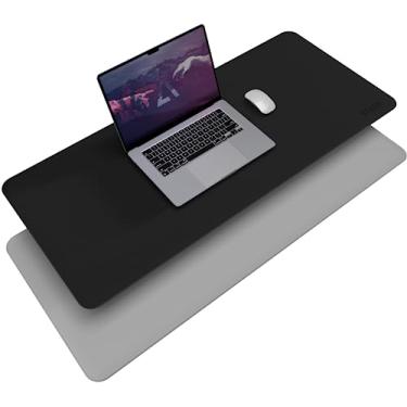 Imagem de Statik TaskPad Tapete de couro para mesa de trabalho – Tapete de mesa grande tapete de teclado GG – Capa de mesa impermeável tapetes de mesa em cima de mesas, grande área de superfície de jogos – dupla face, preto, cinza