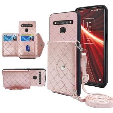 Imagem de Furiet Capa carteira compatível com TCL 10 5G UW Verizon com alça de ombro transversal e suporte de couro para cartão de crédito TCL105GUW TLC 105GUW G5 5GUW T790S feminino rosa