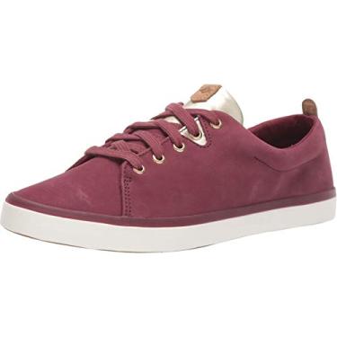 Imagem de Sperry Tênis feminino de couro marinheiro com renda nos dedos, Vinho, 11