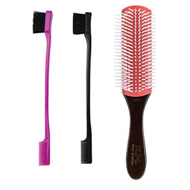 Imagem de Escova de cabelo profissional para pentear | Pente de controle de borda dupla face | Escova de cabelo de nylon para salão e casa | Ótimo para tipos de cabelo fino e normal | Conjunto de 3 peças